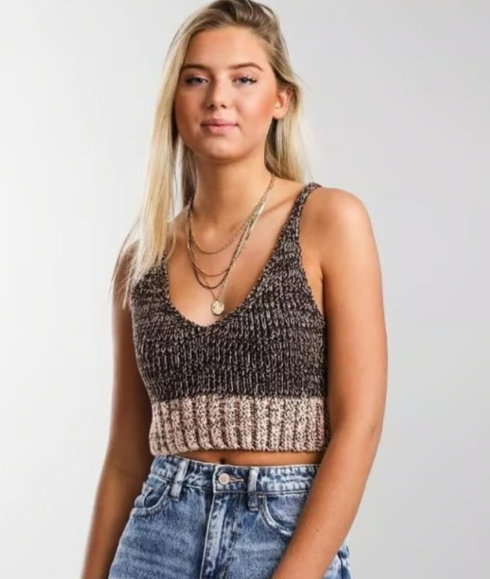 Intimately Free People Two Tone Knit Cropped Boho‎ Hipster Tank Top Women Size S